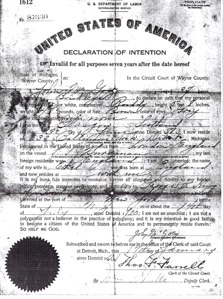 McGoey Naturalisation cert